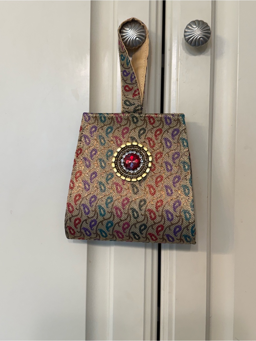 Multicolor Paisley Mini Wristlet Bag with Red Gem Accent - New